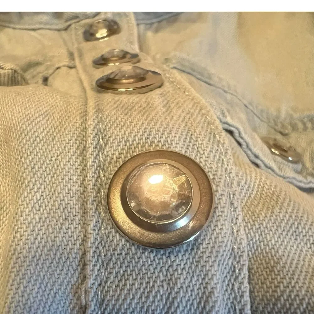 Girls Jean Jacket Size 4 Light Wash Floral Embroidered Ruffle Hem Cute Layer